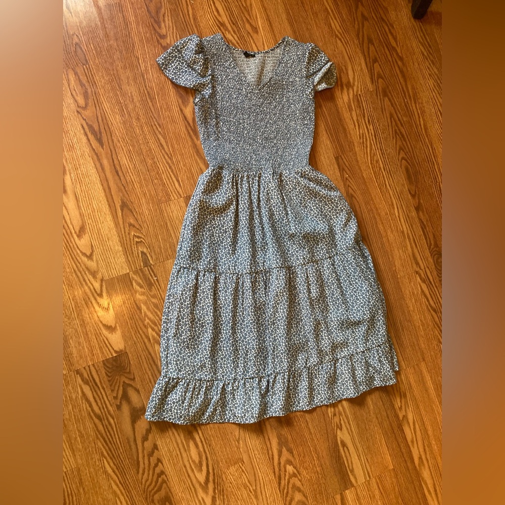 Amazon Blue and White Flutter Sleeve Midi Sundress